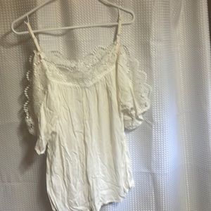 Gypsies and Moon-dust ladies tank with lace detail on top, peek a boo shoulder